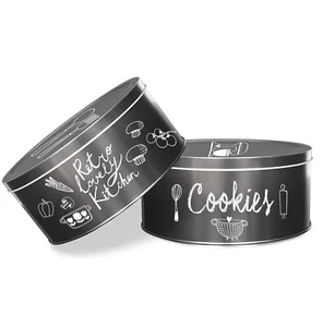 Round Black Chalkboard Cookie Tins 2pk, for Special Occasions and Holidays - Picture 1 of 10