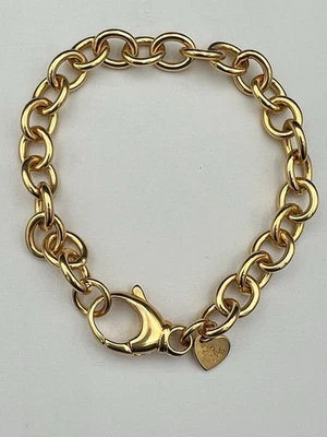 "Brazalete de eslabones ovalados tono dorado Bronzo Italia dije de corazón grueso 7 1/4""" Foto 1 de 4