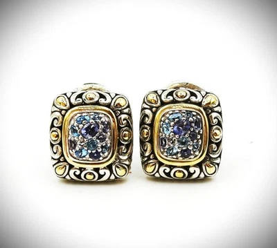 JOHN HARDY Batu Sari Sterling Silver 18K Gold Topaz Iolite Stud Earrings - Image 1 of 4