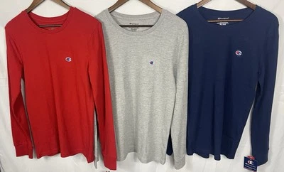 Champion Hombres Lote de 3 PEQUEÑAS Camisas Térmicas Manga Larga para Dormir Rojo Gris Azul Nuevas con Etiquetas Foto 1 de 4