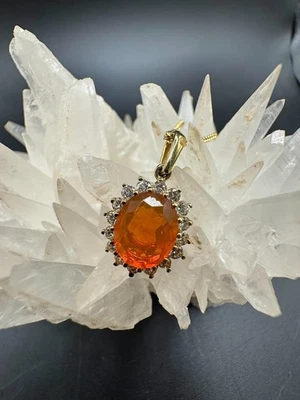 Feueropal-Anhänger 14Karat (585) Gelbgold mit Brillanten und Panzerkette - Bild 1 von 4