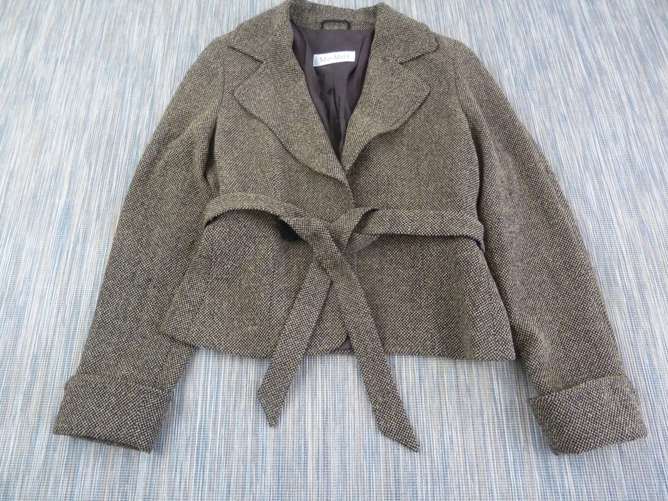 MaxMara Women’s Blazer Jacket UK 14 Wool Blend Brown Belted Italian Tailored - Image 1 of 4