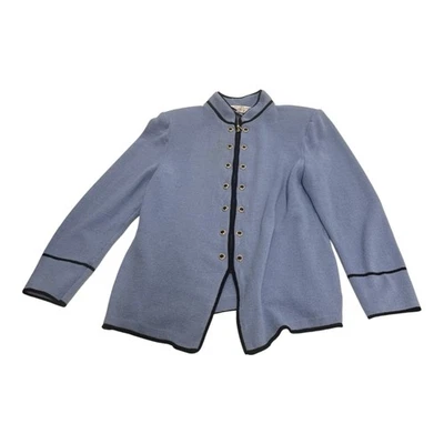 Cárdigan St. John Collection By Marie Gris 10 Azul Negro Borde Dorado Dinero Antiguo Foto 1 de 4