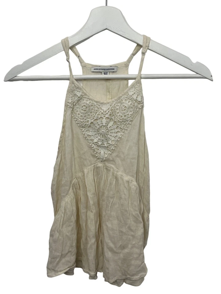 Camiseta sin mangas American Eagle XS para mujer Boho Crochet encaje crema beige festival de verano Foto 1 de 4