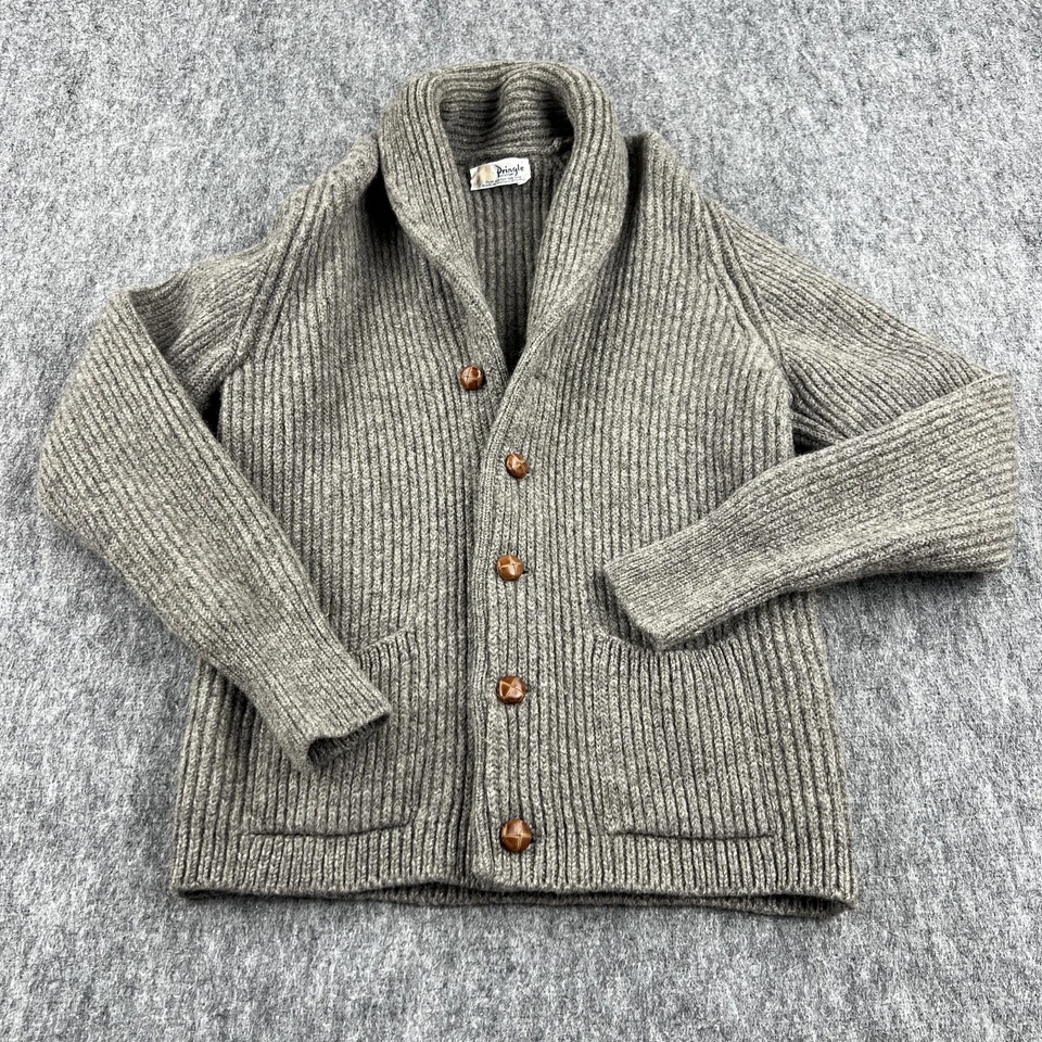 Vintage Pringle Of Scotland Sweater Mens Large Gray Shawl Cardigan Wool 80s - Image 1 of 4