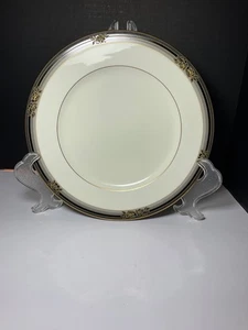 4x Noritake Spell Binder Dinner Plates Black Gold Banded Bone China UNUSED! - Picture 1 of 7