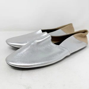 NewbarK Jacks Silver Metallic Leather Slip On Flats Women's Size 9.5 Casual - Picture 1 of 9