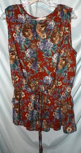 Pleione Brown Floral  V-Neck Sleeveless Peplum Blouse Women's Size XL - Picture 1 of 5