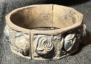 Antiguo brazalete de plata 935 TOPACIO Portugal rosa arte floral damas joyería 33 g - Imagen 1 de 21