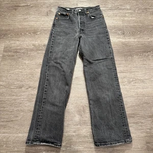 Levis Jeans Damen 24 schwarz Denim Ribcage gerade 24x25 Knopfleiste Baumwolle Erwachsene - Bild 1 von 17