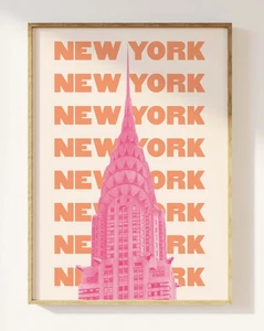 Pink & Orange NYC Travel Poster - New York City Wall Art Print Decor - Picture 1 of 5