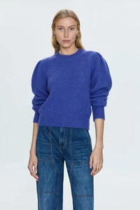 Pistola Colette Puff Sleeve Alpaca Blend Fuzzy Crewneck Sweater Periwinkle S - Picture 1 of 7