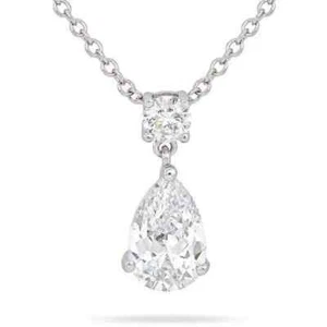 2Ct Pear Lab Created Diamond Solitaire Wedding Pendant 14K White Gold Finish - Picture 1 of 11