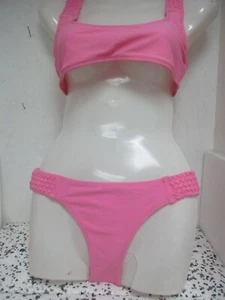 Einfarbig & gestreift 2-teiliges Bikini Set Maße Oberteil XS Unterteil Small Rosa Neu ohne Etikett! - Bild 1 von 4