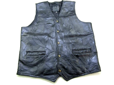 Chaleco De Colección Marca Maxam Cuero Genuino Para Hombres Grande Negro A Presión Rider Motociclista Logo Foto 1 de 4