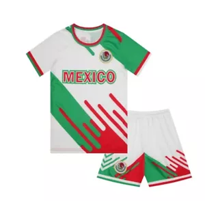 Green Mexico Flag Kids Boys Youth Sports Athletic Jersey Shirt Shorts Set - Picture 1 of 8