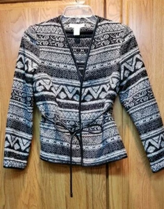 HM Women's Faux Leather Tie Trim Aztec Black Textured Jacket Blazer Size 2 - Picture 1 of 3