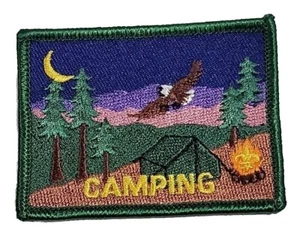 Vintage anni '80 campeggio scout toppa natura boschi tenda fuoco alberi luna 1820 - Foto 1 di 2