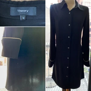 Designer THEORY black long sleeve easy care shirt dress size Medium - Picture 1 of 12