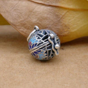 Boho Sterling Silver Lotus Pendant Pearl Cage Locket Box Charm A2400 - Picture 1 of 8