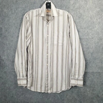 Indigo Palms Rope Striped Long Sleeve Button Down Shirt Mens Sz Medium Brown M - Image 1 of 4