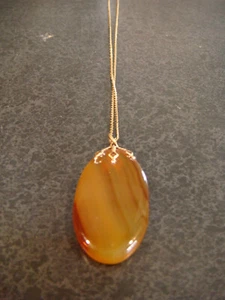 VINTAGE 12K GF HONIG JASPIS ANHÄNGER HALSKETTE 18" - Bild 1 von 6