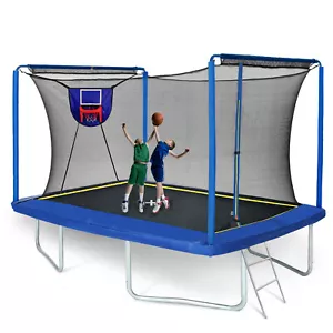 8FT x 12FT Rectangular Trampoline with Basketball Board, Inflater & Ladder -Blue - Picture 1 of 7
