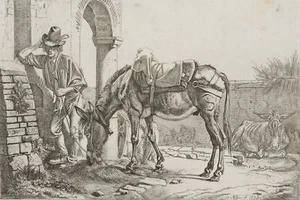 J. KLEIN (1792-1875), Das fressende Maultier an der Säule, 1833, Radierung - Bild 1 von 4