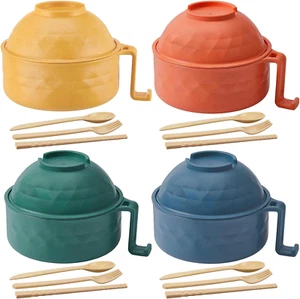 33 Oz Microwave Ramen Cooker Bowl Set Quick Ramen Cooker with Spoon & Chopsticks - Picture 1 of 12