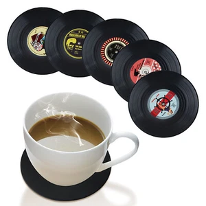 For Drinks Coffee Tea Beer 6pcs Retro CD Record Coasters Non Slip Cup Mat Pad - Picture 1 of 14