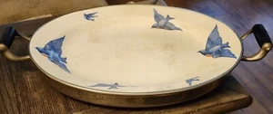 ANTIQUE AUSTRIA BLUEBIRD HOT WATER FOOD WARMING PLATTER W/ DOUBLE HANDLES - Picture 1 of 22