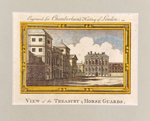 London Treasury and Horse Guards c1760 original view hand coloured print mount - Imagen 1 de 3