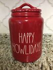 New Rae Dunn HAPPY HOWLIDAYS Red Stitch Dog Pet 8.5" Canister - Christmas 2019