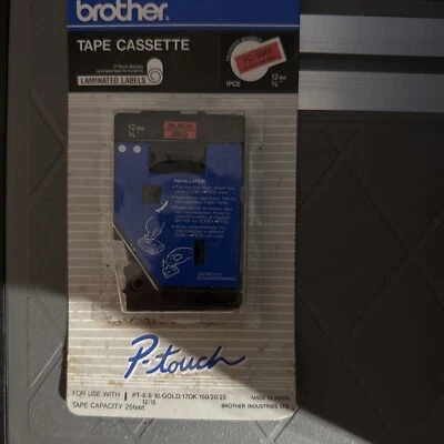 Brother P-touch Tape Cassette TC-5001 Black On Red NEW - Image 1 of 2