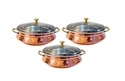 Hammered Steel Copper Casserole Donga Bowl With Glass Lid, Tableware & Serveware - Image 1 of 4