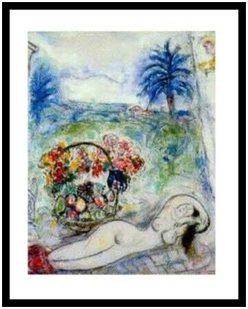 Marc Chagall Poster Kunstdruck Bild im Alu Rahmen Akt mit Blumenkorb 80x60cm - Bild 1 von 1