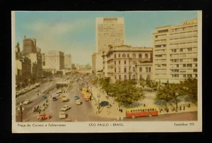 1950s Praca do Correlo e Subterraneo Old Cars Bus Subway São Paulo Brazil PC - Picture 1 of 1