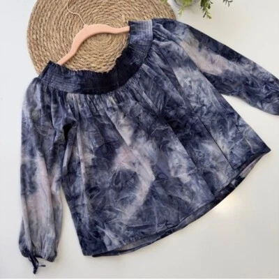 Блузка с длинным рукавом American Eagle измельченный бархат синий галстук краситель с открытыми плечами - Изображение 1 из 4