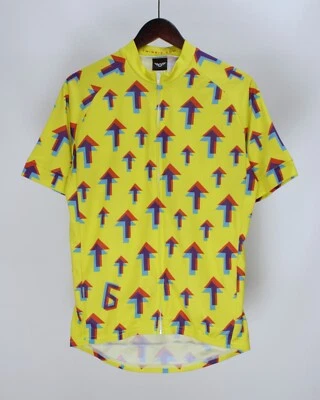 Mens TWIN SIX Yellow Geometric Arrow Full Zip Cycling Jersey Size L made in USA - Image 1 of 4