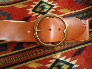 Belt NWT RALPH LAUREN Lennox Vachetta Wide Leather M Brown - Picture 1 of 24