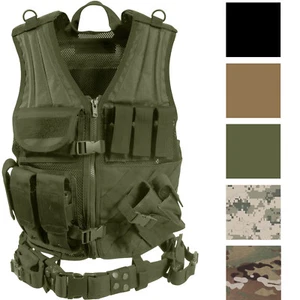 Military MOLLE Cross Draw Tactical Adjustable Vest SWAT Combat with Duty Belt - Picture 1 of 14