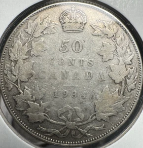 1934 50 CENTS CANADA HALF DOLLAR LOW MINTAGE YEAR KEY DATE! - Bild 1 von 3