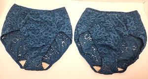 2 Pair Vintage Women's Underwear High Waisted Turquoise Blue Lace Small No Tags - Picture 1 of 12