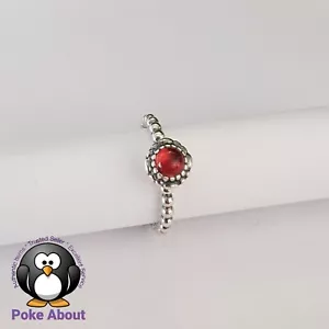 New Pandora Red Garnet January Birthstone Silver Ring Birthday Blooms Size 52 - Picture 1 of 6