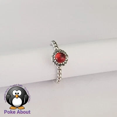 New Pandora Red Garnet January Birthstone Silver Ring Birthday Blooms Size 52 - Image 1 of 4