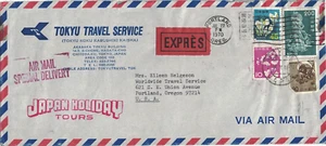 1970 Tokyo, Japan Cancel on Tokyu Travel Service Cover Sent to Portland, Oregon - Picture 1 of 2