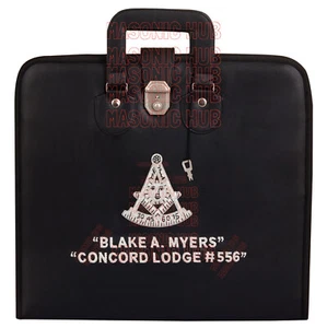 Masonic Hand Embroidered Customize Past Master  Masonic Apron Case with Handle - Picture 1 of 9
