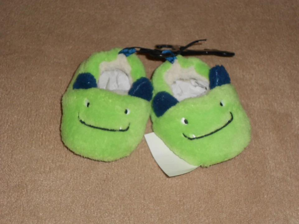 NEW, BABY INFANT BOY GREEN MONSTER SLIPPERS, SIZE 2 - Image 1 of 1