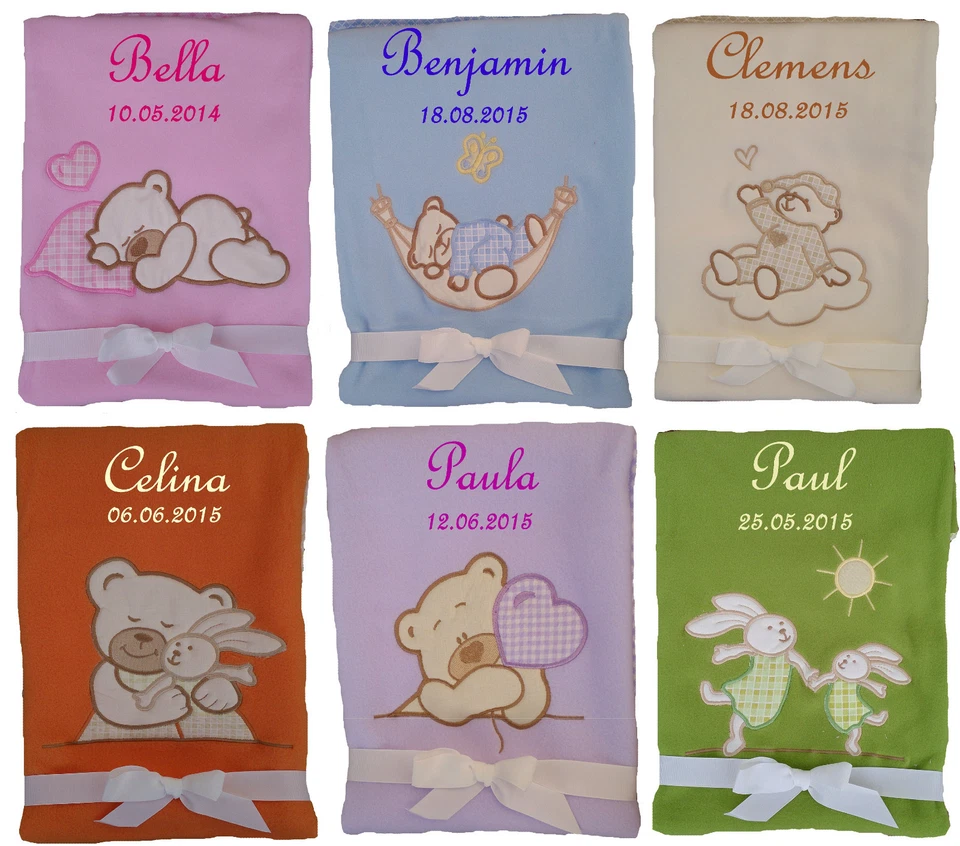 BIBOS Baby Fleecedecke Teddy mit Namen bestickt Taufe Geburt Geschenk Baby Kinderdecke