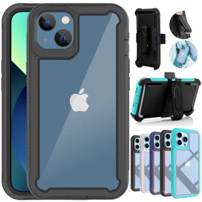 For iPhone 13/12/11/Pro/Max Clear Phone Case Shockproof Belt Clip Holster Cover - Image 1 of 4